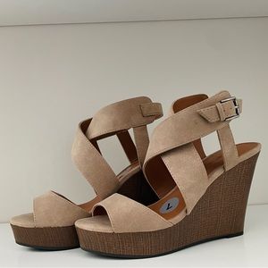 NWT Taupe Suede Platform Wedge Sandals